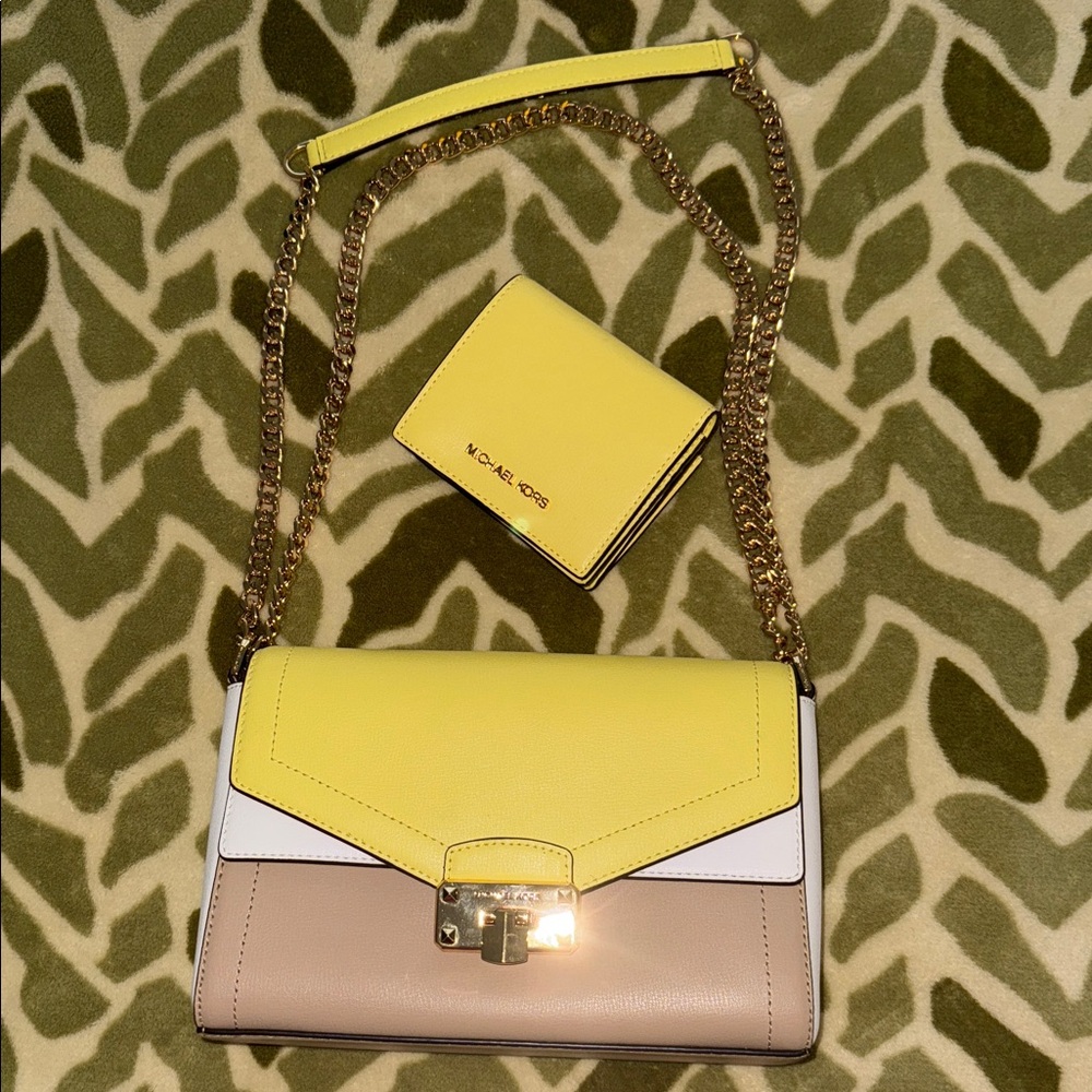 Michael Kors Yellow and Tan Crossbody Bag